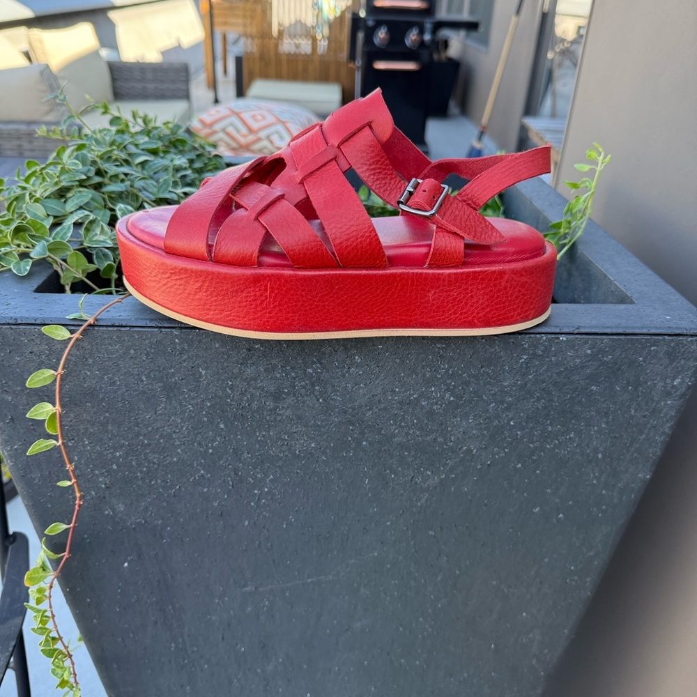 MOMA Red Leather Platform Sandals